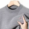 Suéter cuello redondo para hombre con terciopelo interior, top de punto chenille, jersey, capa base de punto chenille con terciopelo interior para hombre