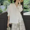 Um Respiro de Ar FrescoBlusa de Seda e LinhoSeda Tussah Linho Texturizado Fresco Decote V Jaqueta Cardigã Off-White