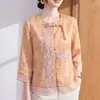 Camiseta Jacquard Estilo Nacional para Mães, Blusa da Moda Novo Estilo Chinês para Mulheres de Meia-Idade e Idosas, Conjunto de Verão, Camisa Fina