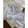 Pijama de Encaje con Lunares Estilo Coreano Cuello de Muñeca para Mujer Verano Dulce Femenino Manga Corta Pantalón Corto Conjunto de Ropa para el Hogar Se Puede Usar Afuera