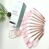 Alça de tubo em ouro rosa de fábrica pequeno conjunto de utensílios de cozinha doméstico espátula de silicone colher de sopa espátula de silicone para cozinha colher coador pegador de alimentos