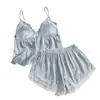 Conjunto de Pijama de Camisola de Seda para Mujer de Verano con Estampado Plateado, Cómodo Conjunto de Dos Piezas de Camisola y Shorts para Estar en Casa
