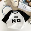 Camisetas de Manga Corta de Verano para Niños y Niñas, Estilosas de Marca Trendy Infantil Estilo Coreano Bloques de Color Mangas Raglán con Letras en las Mangas