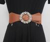 Cinturón ancho con diamantes de imitación para mujer, elástico, negro, con hebilla y sello de cintura, vestido a la moda que combina con todo, vestido ajustado a la cintura.