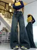 Plus size estilo americano retrô jeans feminino primavera e outono nova menina gordinha solta emagrecimento cintura alta perna reta perna larga calças