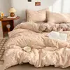 Juego de ropa de cama de cuatro piezas estilo pastoral con estampado floral de gasa de doble capa de algodón puro sábana de algodón con estampado de dibujos animados funda de edredón se puede dormir en ropa interior ropa de cama