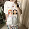 Camiseta Trendy de Estilo Americano con Estampado de Caricatura y Jade, Manga Corta para Niñas, Top Holgado Casual de Verano Lindo Estilo Ins con Cuello Redondo