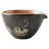 León Despertando Negro Shino con Incrustaciones de Oro y Plata Jugando a la Pelota Taza Gongdao Taza de Té Cerámica Taza de Té Even Dispensador de Té Accesorios para el Hogar Set de Té Gongfu