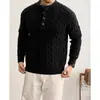 Suéter de tricô masculino falso duas peças com padrão trançado, xadrez, gola henley, estilo old money, inverno, atacado de fábrica transfronteiriço