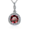 Collar de plata de ley S925 con moissanita de color para mujer, colgante redondo de cuatro puntas de 1 quilate, cadena para la clavícula con gema de color al por mayor transfronteriza