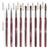 Produto Novo Transfronteiriço Conjunto de Canetas para Nail Art Tinta Vinho com 9 Peças Suporte de Acrílico para Canetas Conjunto de Canetas para Nail Art com Cerdas de Nylon