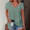 2026 Europeo y Americano Temu Transfronterizo Deseo Comercio Exterior Ropa de Mujer Verano Nuevo Casual Color Sólido Tela Jacquard Borde Festoneado Cuello en V Camiseta