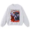 Sudadera con capucha vintage retro negro lavado con estampado de personaje de cómic, corte holgado, oversized, estilo hip-hop callejero, sudadera de otoño e invierno