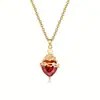 Collar con Colgante de Cruz de Zirconia Roja en Forma de Corazón, Cadena de Clavícula de Moda con Incrustaciones de Diamantes de Zirconia en Forma de Corazón, Cadena Creativa para el Cuello Dorada con Forma de Corazón