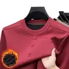 Moletom masculino de inverno com gola redonda e forro de fleece, vestuário casual masculino, camiseta de manga comprida quente com três botões, disponível para atacado