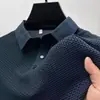 Camiseta de manga corta de moda más vendida transfronteriza para hombre, camisa de manga corta lisa con cuello camisero, polo vintage de seda helada