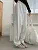 Pantalones largos de mezcla de algodón estilo americano para primavera y otoño, pantalones deportivos casuales anchos y holgados para mujer, de corte recto con una ligera caída y un sutil dobladillo curvo