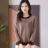 Suéter Feminino Bonito Gola Redonda Engrossado Estilo Curto Solto com Cor Contrastante Outono e Inverno Camisa Básica Tricotada em Lã