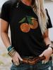 Em estoque Europeu e americano moda gola redonda laranja fruta top camiseta feminina Amazon em estoque solto manga curta comércio exterior atacado