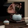 Tetera Exquisita de Kiln Ru con Aspersiones Doradas con Una Tetera y Dos Tazas Set de Té Kung Fu con Piezas Abiertas, Adecuado para la Preparación de Té con Cerámica China, Regalo