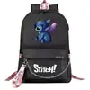 Comercio exterior nueva mochila de dibujos animados Stitch USB Estudiante joven mochila escolar para hombres y mujeres mochila casual de viaje