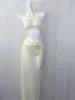 Bikini de Dos Piezas Estilo Nuevo para Vacaciones en la Isla, Top de Tubo Puro y Sexy con Tirantes de Perlas, Traje de Baño de Tres Piezas con Falda Larga de Alta Gama