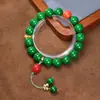 Pulsera Nacional de Moda Patrón Cerebro Completo Qiu Jiao Verde Imitación Cinabrio Armadura Rica Espalda Nube Retro Otoño Pulsera Fruncida Hombres y Mujeres Suministro en Vivo