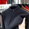 Suéter Masculino Aconchegante e Quente Casual com Gola Alta Meia e Zíper Outono Inverno Roupa para Homem de Meia-Idade Suéter Camada Base de Tricô