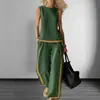 Conjunto de Moda Transfronterizo Europeo y Americano para Mujer con Bloques de Color, Top sin Mangas tipo Chaleco, Pantalones de Pierna Ancha, Conjunto Casual de Dos Piezas para Mujer