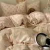 Juego de Ropa de Cama de Algodón Grado Madre y Bebé Clase A de Cuatro Piezas Sábana de Cama 100% Algodón Funda Nórdica Funda de Almohada Faldón de Cama Juego de Tres Piezas para Dormitorio de Estudiante 4