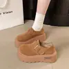 Mocasines de un solo paso Otoño/Invierno Nuevos Zapatos de Algodón para Mujer con Forro Polar Zapatos Casuales Casuales Retro 2026 Plataforma Suela Gruesa Aumento de Altura