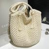 Bolso Tejido de Gran Capacidad Estilo Perezoso para Mujer 2025 Verano Nuevo Estilo Bolso de Hombro de Punto con Borlas Bolso de Mano para Vacaciones en la Playa