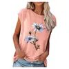 Novidades de Primavera e Verão Transfronteiriças Amazon Novos Estilos Camiseta Solta de Gola Redonda com Estampa Floral de Manga Curta para Mulheres Liquidação