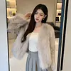 Novo Casaco de Pele de Raposa Ecológico de Inverno 2026 para Mulheres, Casaco de Pele Curto Estiloso e Moderno com Decote em V Elegante