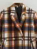 Exportación Transfronteriza Otoño 2025 Nueva Moda Versátil Cuadros Lana Solapa Slim Lana Chaqueta de Un Solo Botón para Mujer