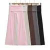 A160-26 Estilo Coreano de Verão Cintura Alta Dobrável Cor Macaron Liso Casual Calça Longa Calça Yoga Calça Wide Leg