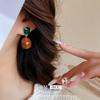 Pendientes de botón geométricos de resina marrón con aceite de gota de aguja plateada, pendientes elegantes retro franceses, pendientes elegantes de lujo ligero, venta al por mayor de fábrica