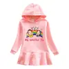 Nuevo vestido suéter con capucha para niños Primavera y Otoño, niña de dibujos animados me contra ti, falda estilo occidental
