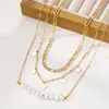 3 Tendencias de Moda Europeas y Americanas Elegante y Sencillo Conjunto de Collares para Mujer con Perla de Imitación Asimétrica y Disco Metálico