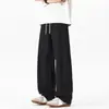 Pantalones de Lino con Dobladillo Curvo para Hombre, Marca de Tendencia Estilo Americano, Pantalones Largos Casuales Holgados Rectos de Pierna Ancha, Primavera/Verano 2026
