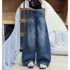 Jeans lavado de perna larga e corte curvo estilo americano para mulheres, novo verão 2026 high-street solto emagrecedor corte reto calças foice