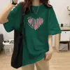 Camiseta 100% Algodão Plus Size para Mulheres, Estilo Novo de Manga Curta para o Verão, Design de Coração Rosa, Comprimento Médio, Caimento Solto, Estilo Europeu Camiseta 100kg