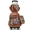 Mochila Escolar Transfronteiriça 3D Casca Dura Couro Concavo-Convexo Aluno do Ensino Fundamental Mochila de Rodinhas 5-12 Anos Desenho Animado Conjunto de Três Peças Mochila