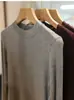 Camiseta com sensação de segunda pele ~ Acetato de liocel e lã, hipoalergênica, confortável, elástica, versátil, camiseta de manga longa com gola redonda para mulheres, nova para o início do outono
