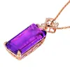 Novo pingente de pedra preciosa de ametista retangular de luxo pingente de diamante roxo embutido pingente de tesouro de cor de zircão corrente de clavícula feminina