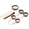 SM sexy collar de cuero tracción esposas tobilleras traje de entrenamiento de cuero de vaca tortura alternativa suministros para adultos