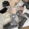 Calcetines Bordados Estilo Coreano de Kt Cat para Mujer, Calcetines de Media Caña de Peluche de Dibujos Animados con Lindo Gato y Lazo, Calcetines para Mujer Sin Costuras de Algodón Puro