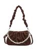 Bolsa de Ombro Pequena com Pregas de Pérola e Nuvem Bolsa de Crowdsourcing Pequena Moda Feminina Nova Outono Versátil Bolsa de Ombro Transversal Tendência
