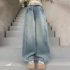Calça Jeans Feminina Primavera e Outono 2026 Nova Moda Estilo Coreano Casual Reta para Crianças Maiores