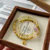 [Duoyi Duofu] Pulseira Duplo Círculo com Contas de Cristal Loiro Natural para Mulheres, Pulseira da Moda de Alto Padrão com Olho de Tigre Dourado e Ametista